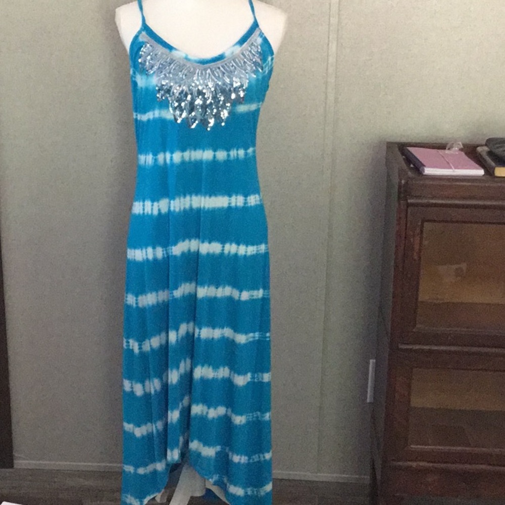 Blue sleeveless Tie Dye Maxi Dress Brand I.N.C. - Picture 3 of 16